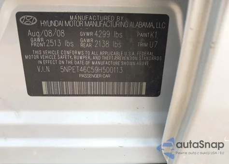 2009 Hyundai Sonata Gls from USA, damaged, VIN 5NPET46C59H500113
